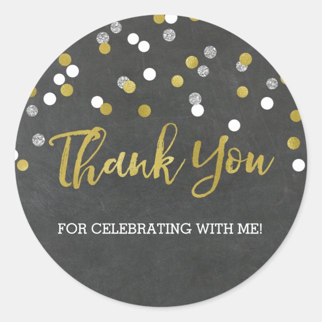 Sticker Rond Merci d'anniversaire Silver Gold Personnalisé Favo (Devant)