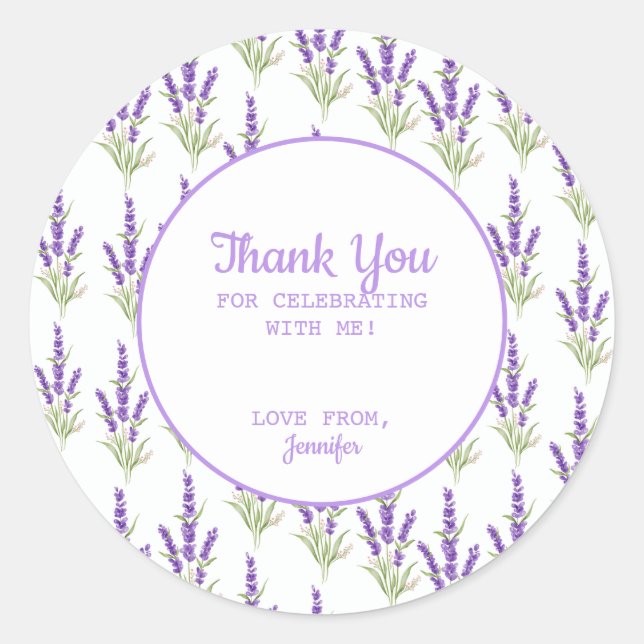 Sticker Rond Merci d'Anniversaire Violet Lavande (Devant)