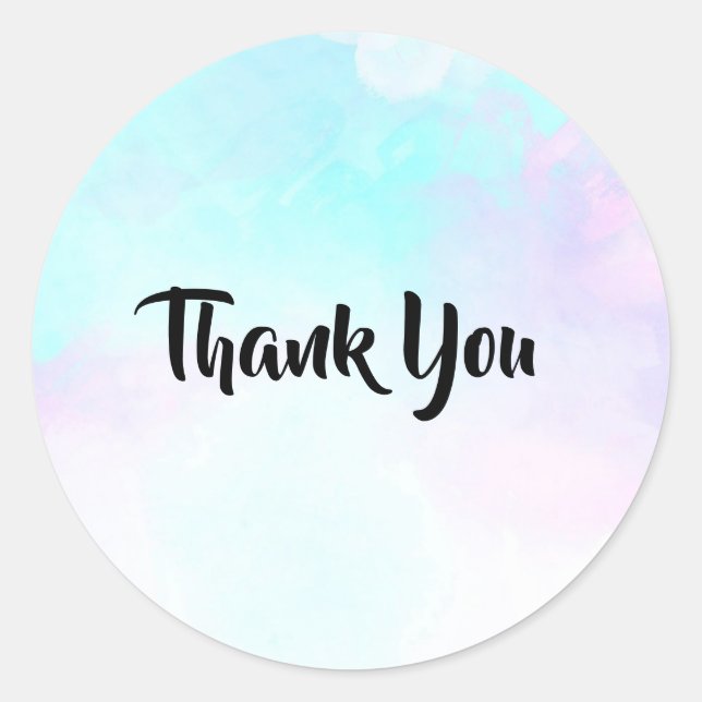 Sticker Rond Merci d'aquarelle bleu et violet Abstrait moderne (Devant)