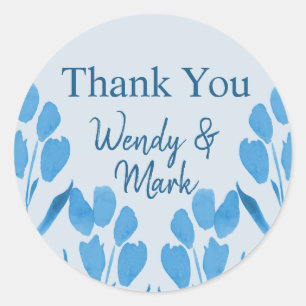 Sticker Rond Merci d'aquarelle bleu foncé
