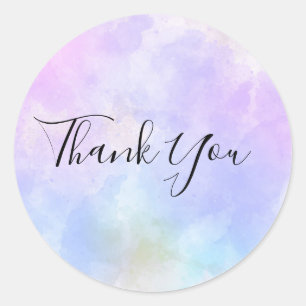 Sticker Rond Merci d'aquarelle bleu violet élégant