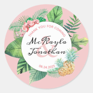 Sticker Rond Merci d'aquarelle Mariage tropical pour venir