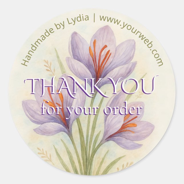 Sticker Rond Merci d'aquarelle personnalisée safran (Devant)