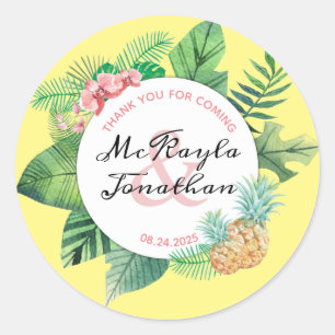 Sticker Rond Merci d'aquarelle pour Mariage tropical à venir