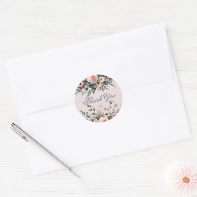Sticker Rond Merci d'aquarelle rose pâle (Enveloppe)
