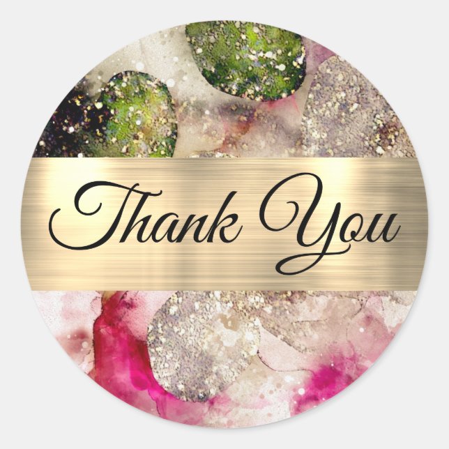 Sticker Rond Merci d'aquarelle rose parties scintillant (Devant)