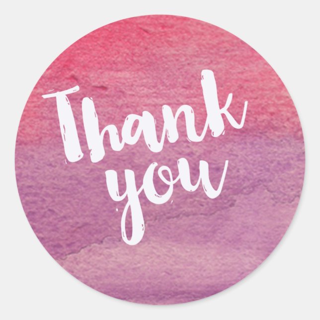 Sticker Rond Merci d'aquarelle rose violet tendance (Devant)