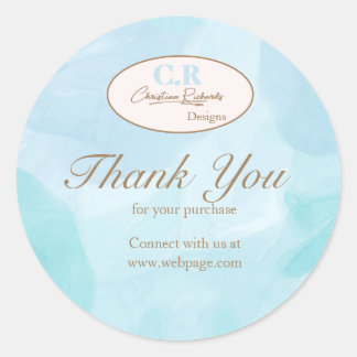 Sticker Rond Merci d'aquarelle Turquoise bleu moderne