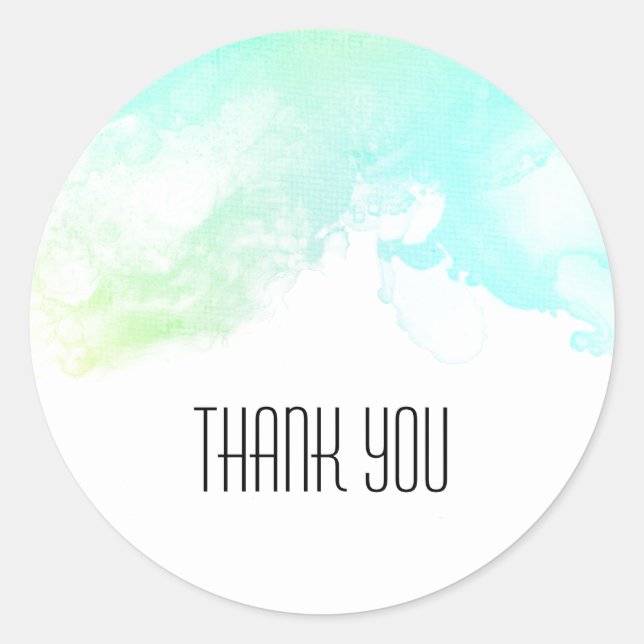 Sticker Rond Merci d'aquarelle vert et bleu Abstrait moderne (Devant)