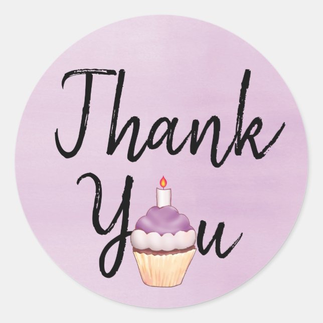 Sticker Rond Merci d'aquarelle violet Cupcake (Devant)