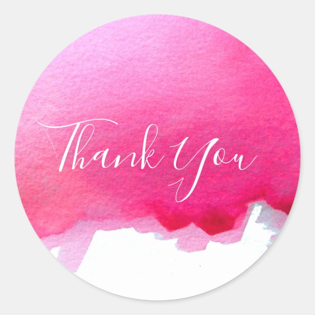 Sticker Rond Merci d'art en aquarelle rose (Devant)