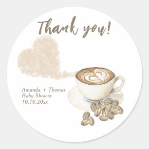 Sticker Rond Merci de Baby shower à café