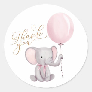 Sticker Rond Merci de Baby shower bleu rose Eléphant