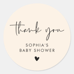 Sticker Rond Merci de Baby shower Boho moderne crème Beige