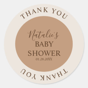 Sticker Rond Merci de Baby shower Brown minimaliste
