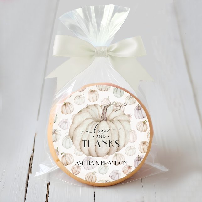 Sticker Rond Merci de Baby shower Citrouille blanc (Love and Thanks white pumpkin baby shower thank you stickers)