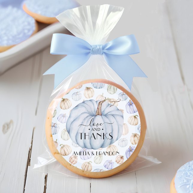 Sticker Rond Merci de Baby shower Citrouille bleu (Blue pumpkin boy baby Shower thank you 3 inch round stickers)
