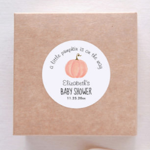 Sticker Rond Merci de Baby shower Citrouille rose