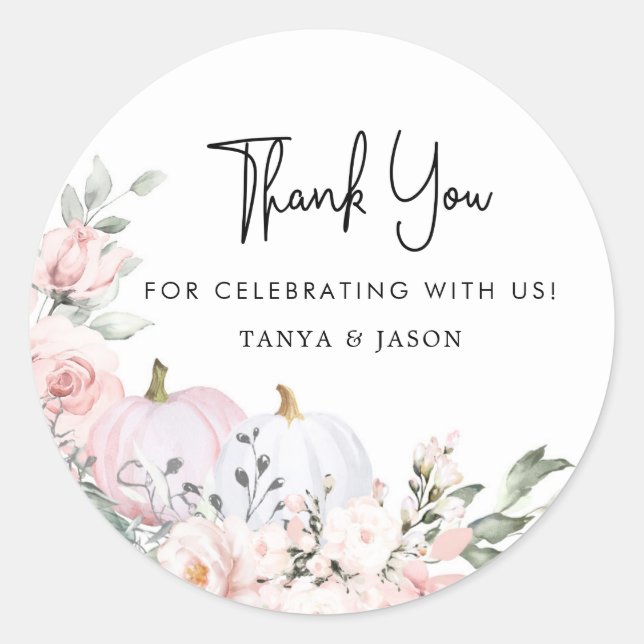 Sticker Rond Merci de Baby shower Citrouille rose (Devant)