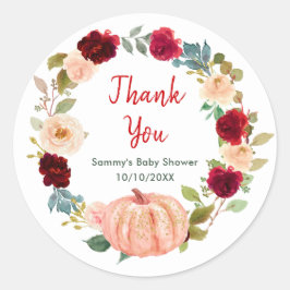 Sticker Rond Merci de Baby shower Citrouille rose flou