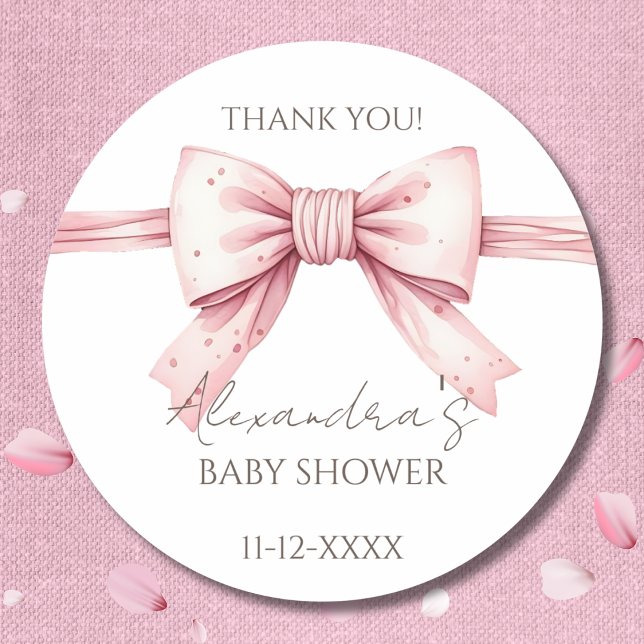 Sticker Rond Merci de Baby shower Coquette Rose Bow (Créateur téléchargé)