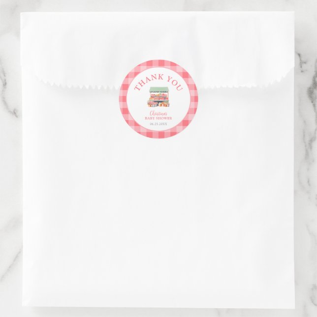 Sticker Rond Merci de Baby shower cultivé localement (Sac)