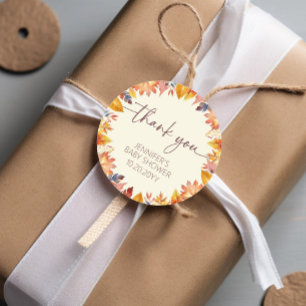 Sticker Rond Merci de Baby shower d'aquarelle de chute