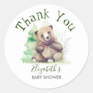 Sticker Rond Merci de Baby shower de bois de l'ours bébé