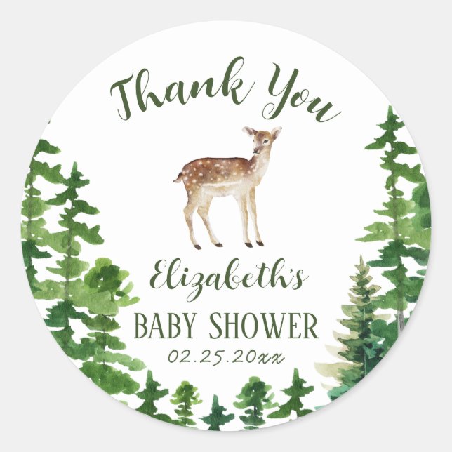 Sticker Rond Merci de Baby shower de cerfs mignons (Devant)
