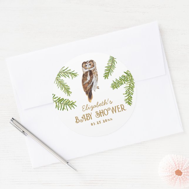 Sticker Rond Merci de Baby shower de chouette (Enveloppe)