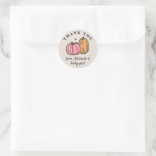 Sticker Rond Merci de Baby shower de Citrouille rose
