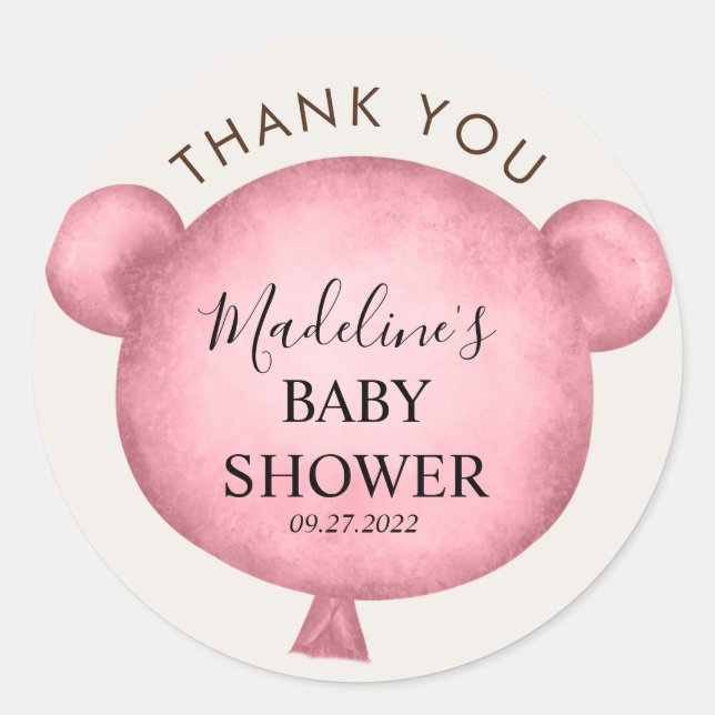 Sticker Rond Merci de Baby shower de  de l'ours à l'aquarelle r (Devant)