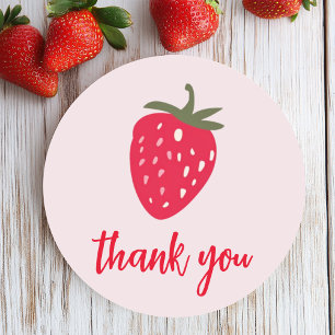 Sticker Rond Merci de Baby shower de fraises roses et rouges