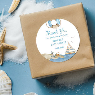 Sticker Rond Merci de Baby shower de garçon nautique