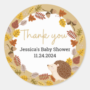Sticker Rond Merci de Baby shower de hérisson Brown d'automne