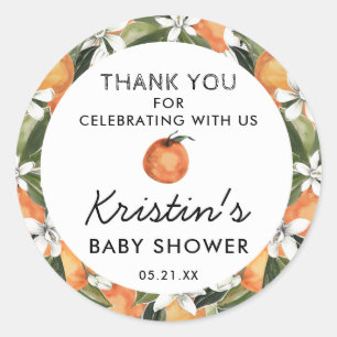 Sticker Rond Merci de Baby shower de la Cutie orange Favoriser