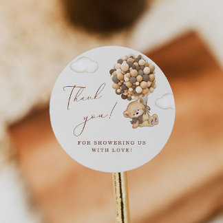 Sticker Rond Merci de Baby shower de l'ours en peluche