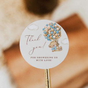 Sticker Rond Merci de Baby shower de l'ours en peluche