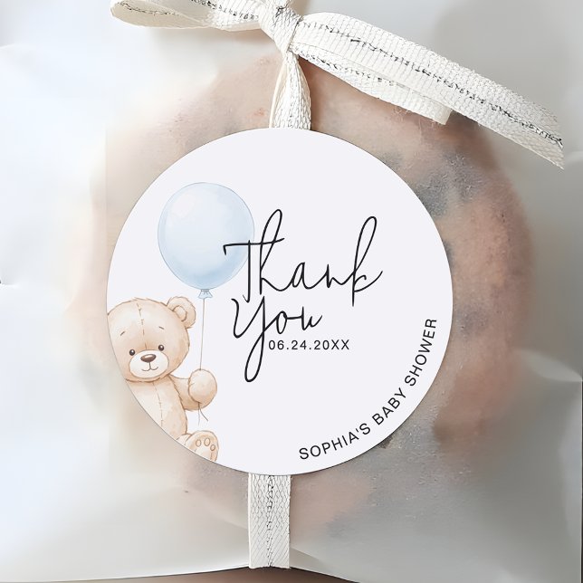 Sticker Rond Merci de Baby shower de l'ours en peluche mignon (Créateur téléchargé)