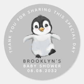 Sticker Rond Merci de Baby shower de pingouin mignon
