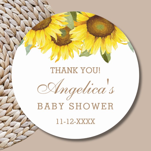 Sticker Rond Merci de Baby shower de tournesol jaune (Créateur téléchargé)