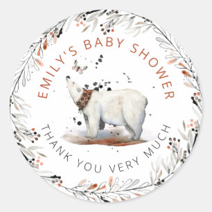 Sticker Rond Merci de Baby shower d'hiver de l'ours polaire