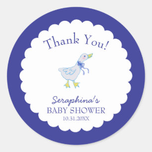 Sticker Rond Merci de Baby shower d'oie bleue