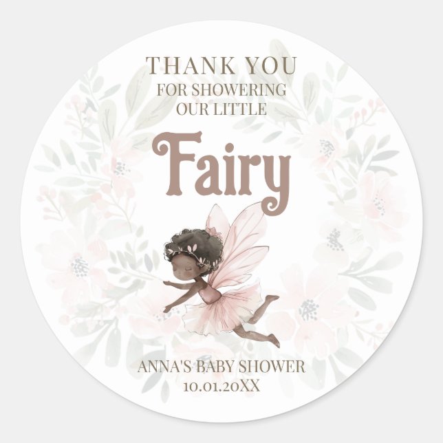 Sticker Rond Merci de Baby shower Fairy noir (Devant)