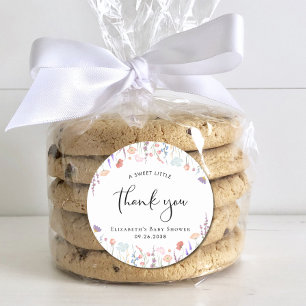 Sticker Rond Merci de Baby shower fleur sauvage aquarelle