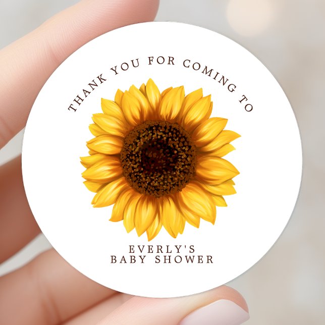 Sticker Rond Merci de Baby shower floral Little Sunflower (Créateur téléchargé)