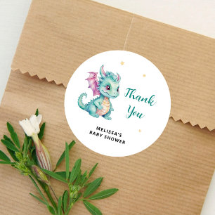 Sticker Rond Merci de Baby shower Little Dragon