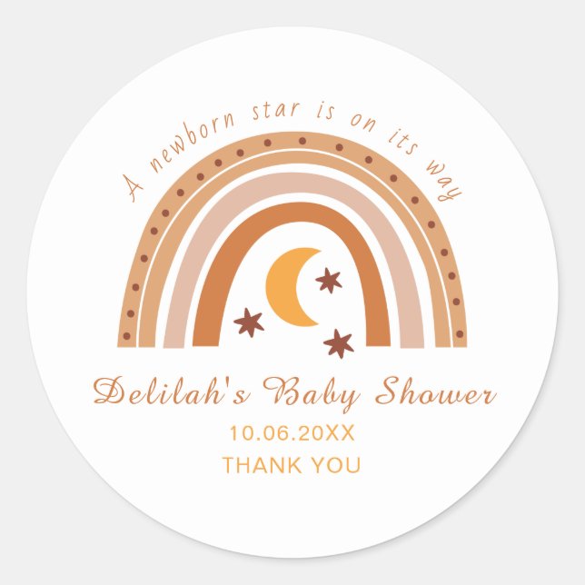 Sticker Rond Merci de Baby shower moderne Boho Rainbow (Devant)