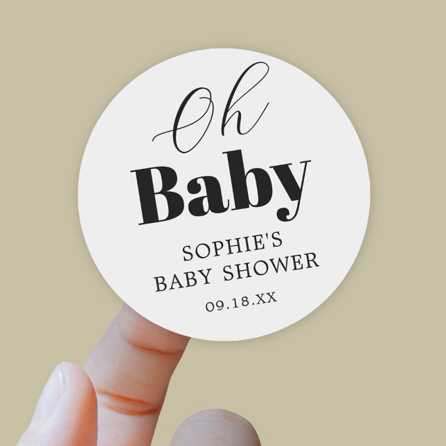 Sticker Rond Merci de Baby shower noir blanc (Créateur téléchargé)