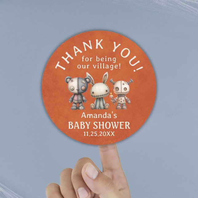 Sticker Rond Merci de Baby shower Orange personnalisé (Custom Orange Halloween Baby Shower Thank You Classic Round Sticker)
